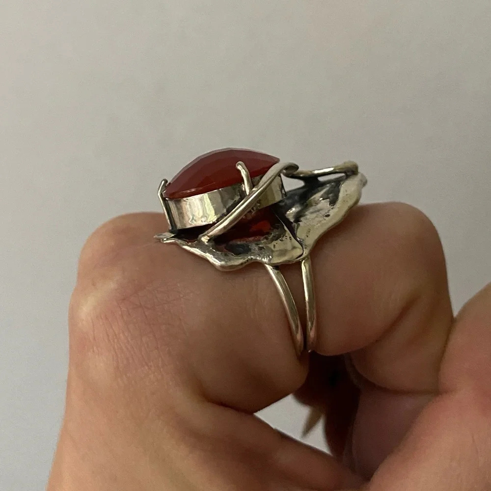 Sterling Silver Large Carnelian Stone Ring - Picture 4 of 16